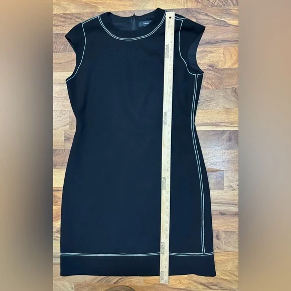 Theory Womens 10 Black Admiral Crepe Cap Sleeve Shift Dress Work Career - Picture 5 of 7